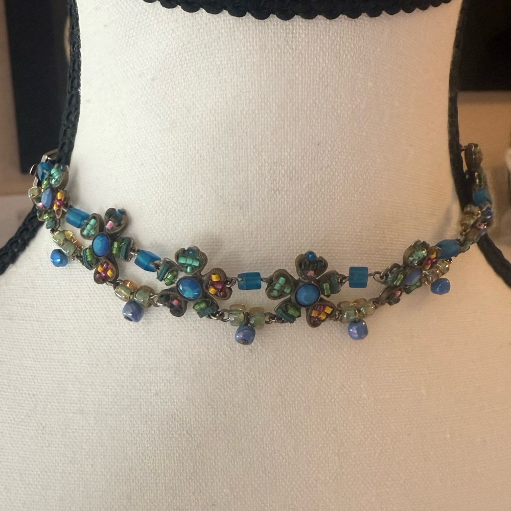 Ayala Bar COUTURE Vintage encrusted multicolor jewel necklace Israeli HAND MADE